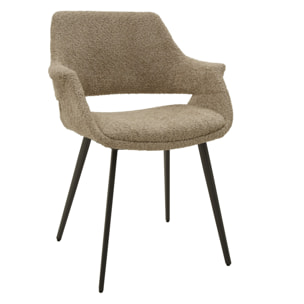Set di 4 sedie EMBAJADORES in tessuto beige effetto bouclé e gambe in metallo nero, con braccioli