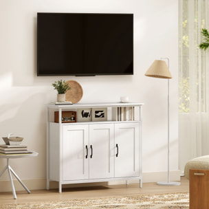 Aparador 3 Puertas, Aparador para Salón Industrial, con Compartimento Abierto, Estantes Ajustables, para Comedor, Entrada, Dormitorio, Blanco, 100x35x88 cm