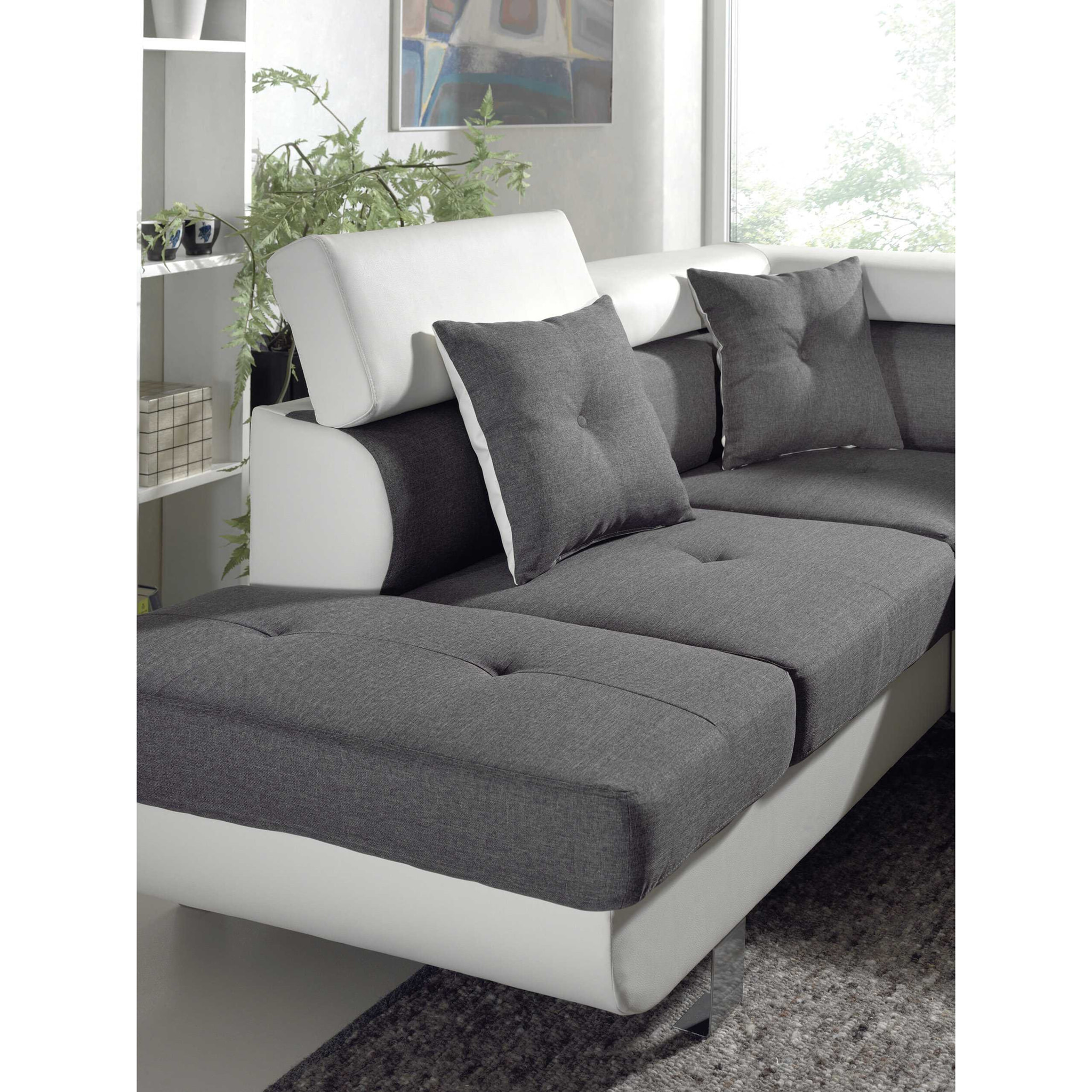 Lisbona - Canapé d'angle gauche convertible - 5 places - avec têtières - Blanc / Gris