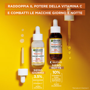 Siero Viso Notte Uniformante Anti-Macchie Illuminante Rivitalizzante Levigante SkinActive Vitamina C con Acido Ialuronico - Flacone da 30ml