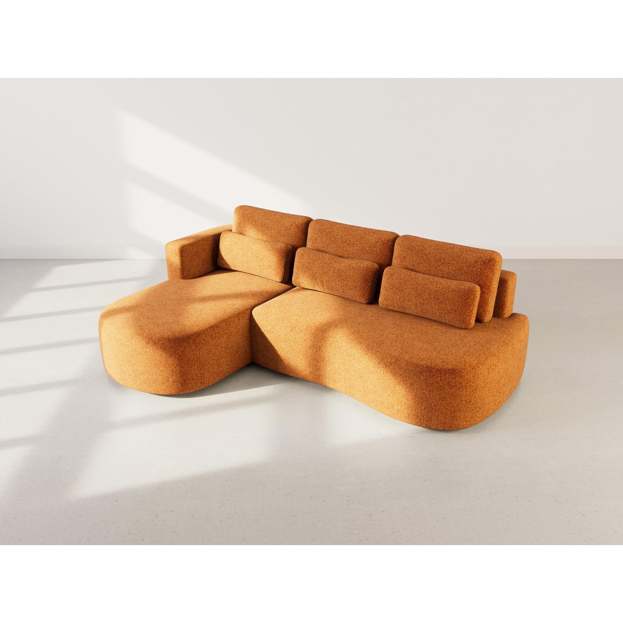 Mahina - canapé d'angle gauche 4 places convertible avec coffre en tissu texturé - Terracotta