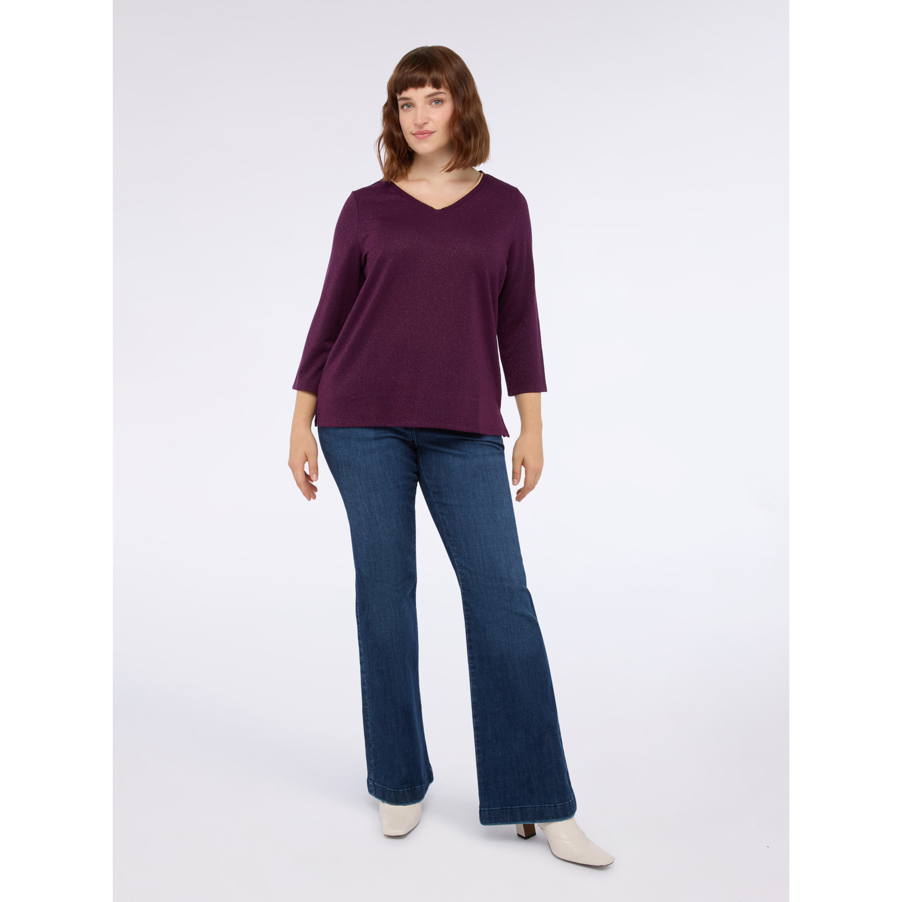 Fiorella Rubino - T-shirt in jersey lurex con scollo a V - Viola