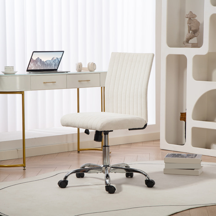 Chaise de bureau design sans accoudoirs surpiqûres verticales tissu blanc cassé