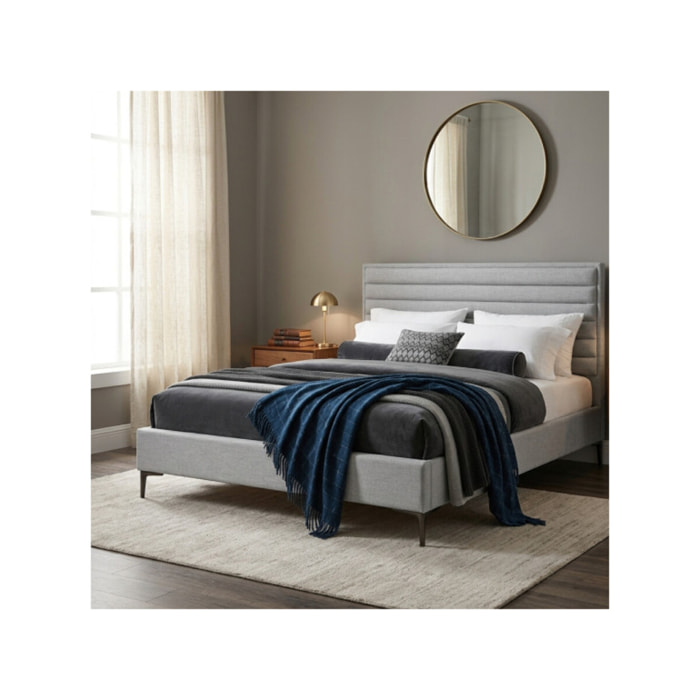 Lit 160x200 cm contemporain en tissu gris – LUCERNE