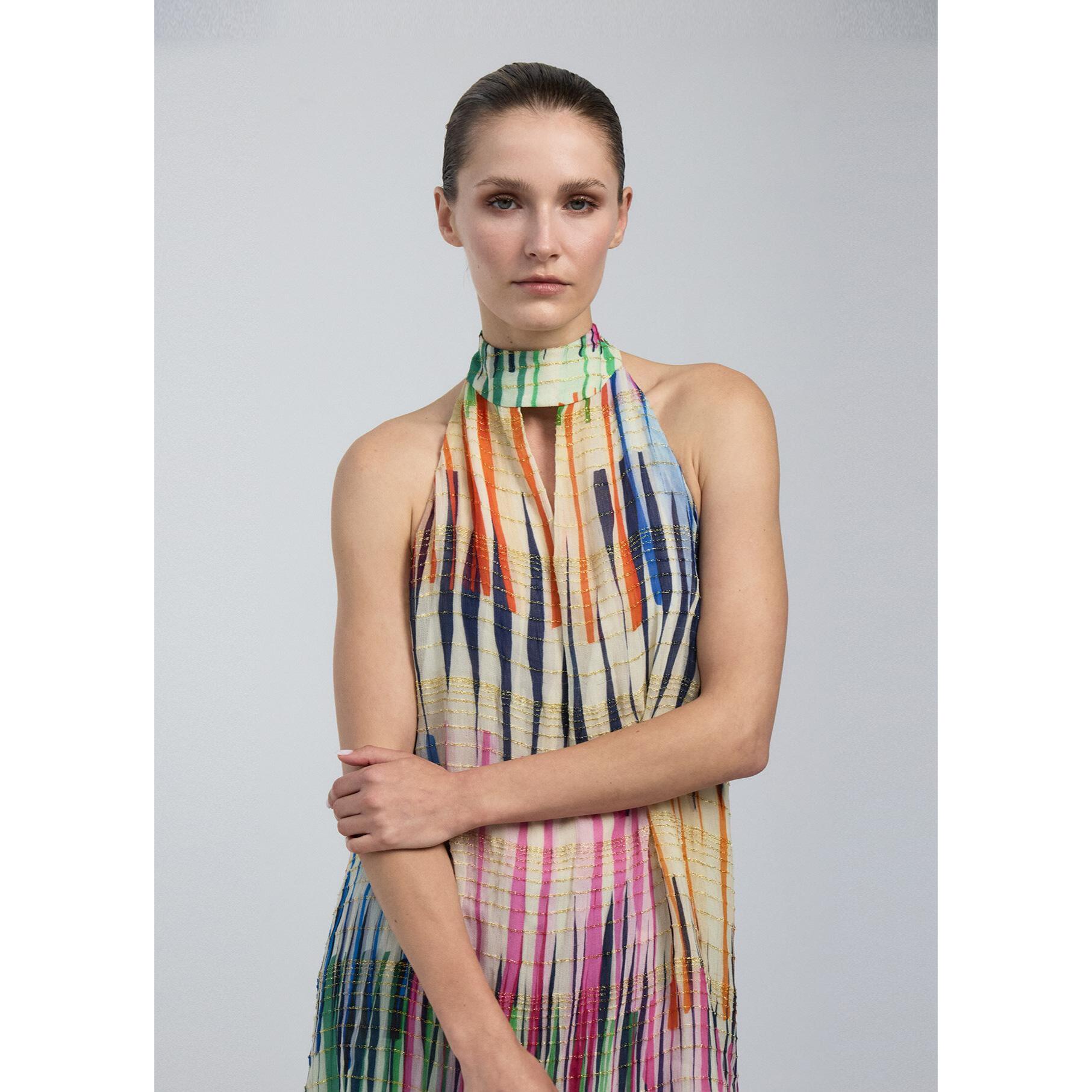 Abito corto con stampa multi-stripe