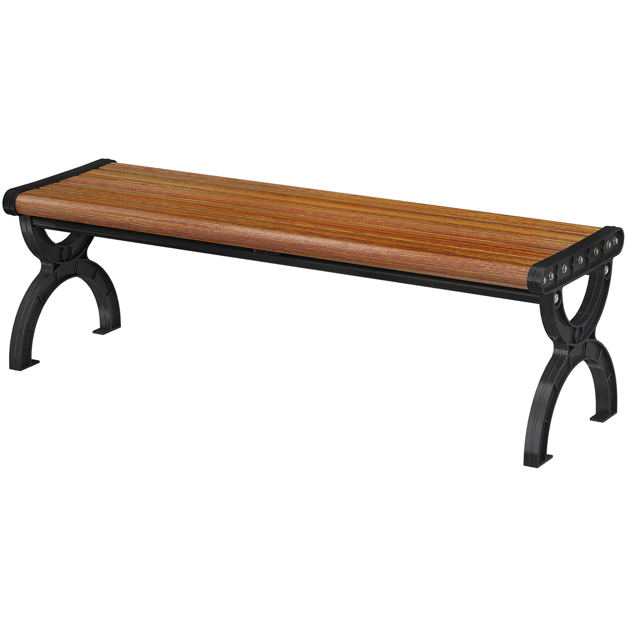 Banco de Jardín Exterior de 2 Plazas, Banco Exterior con Estructura Metálica y Asiento Listonado, para Patio, Terraza, 124x39x39 cm, Marrón