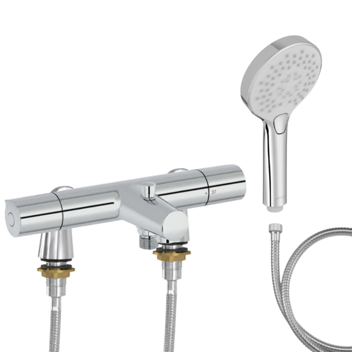 Mitigeur baignoire Simone + pommeau de douche Metro + flexible de douche métal + colonnettes Idro'Flex