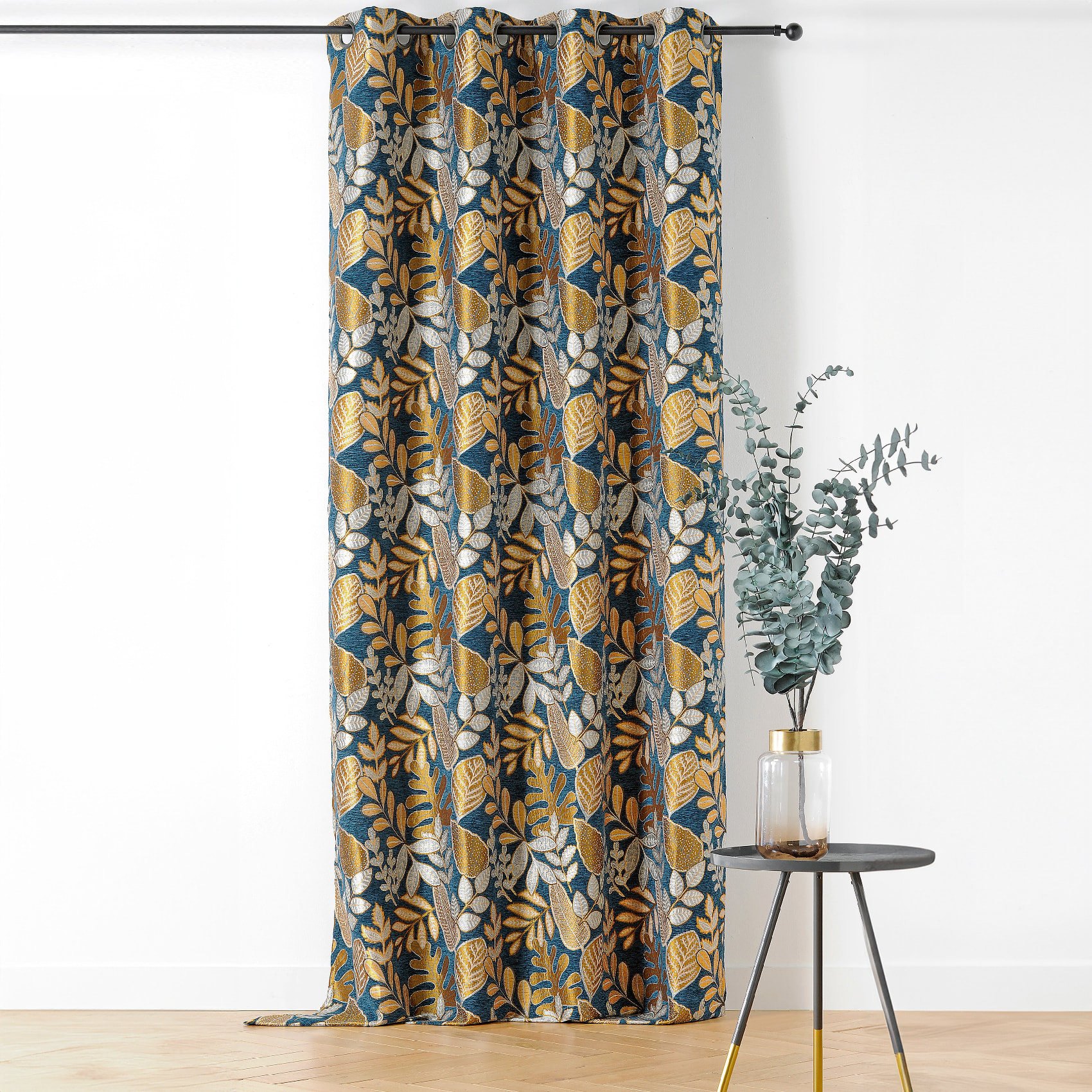 Rideau à Oeillets Motif Végétal Vintage - Jaune