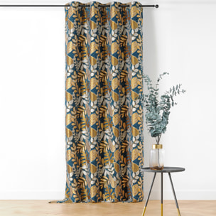 Rideau à Oeillets Motif Végétal Vintage - Jaune