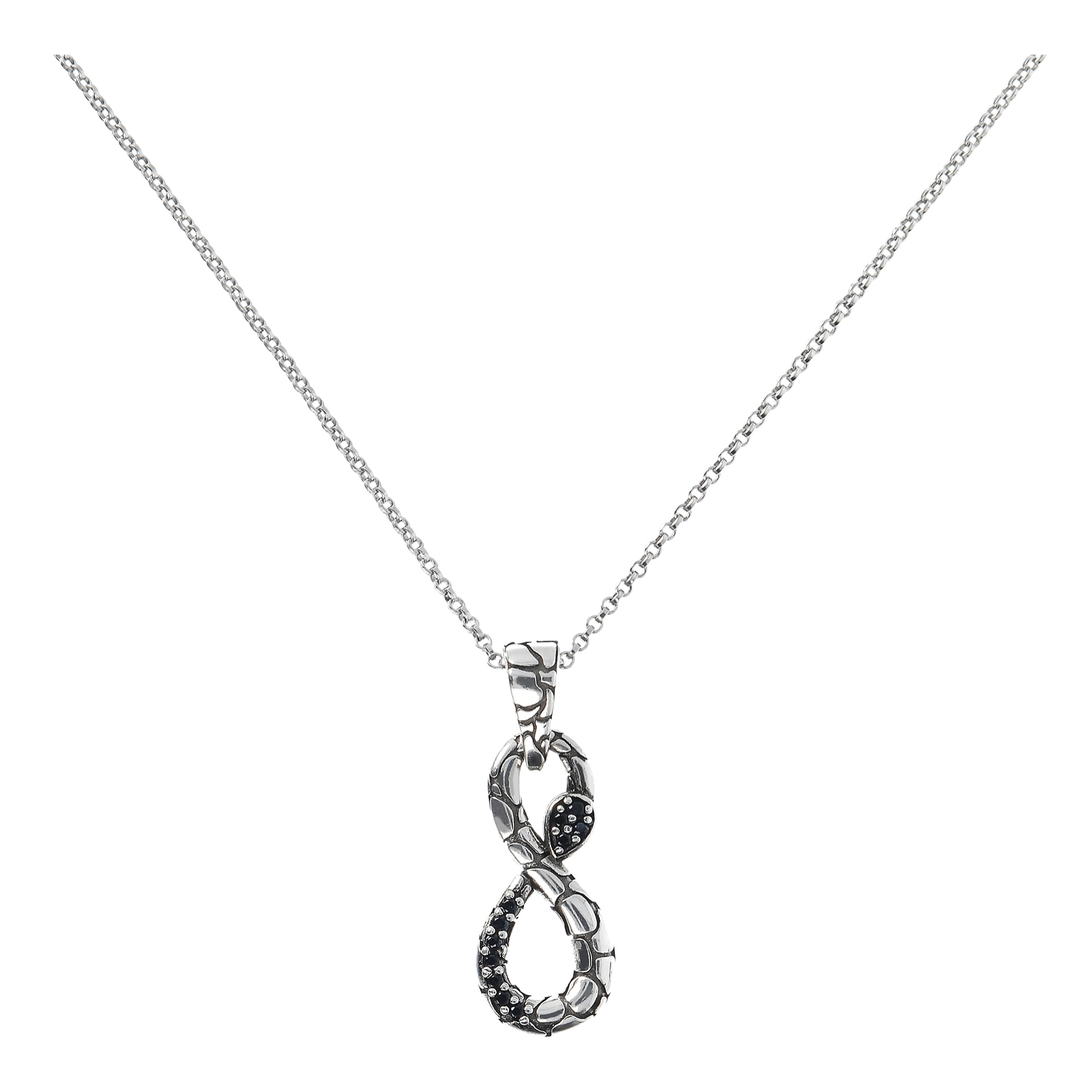 Collana Catena Rolo con Pendente Serpente Infinito e Spinello Nero