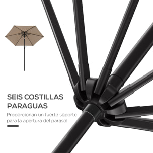 Outsunny Sombrilla de Jardín Ø230x216 cm Parasol de Terraza Basculante Apertura Manual Impermeable para Patio Piscina Caqui