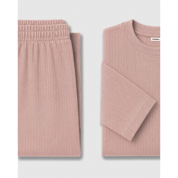 Pijama canalé raya ancha rosa palo