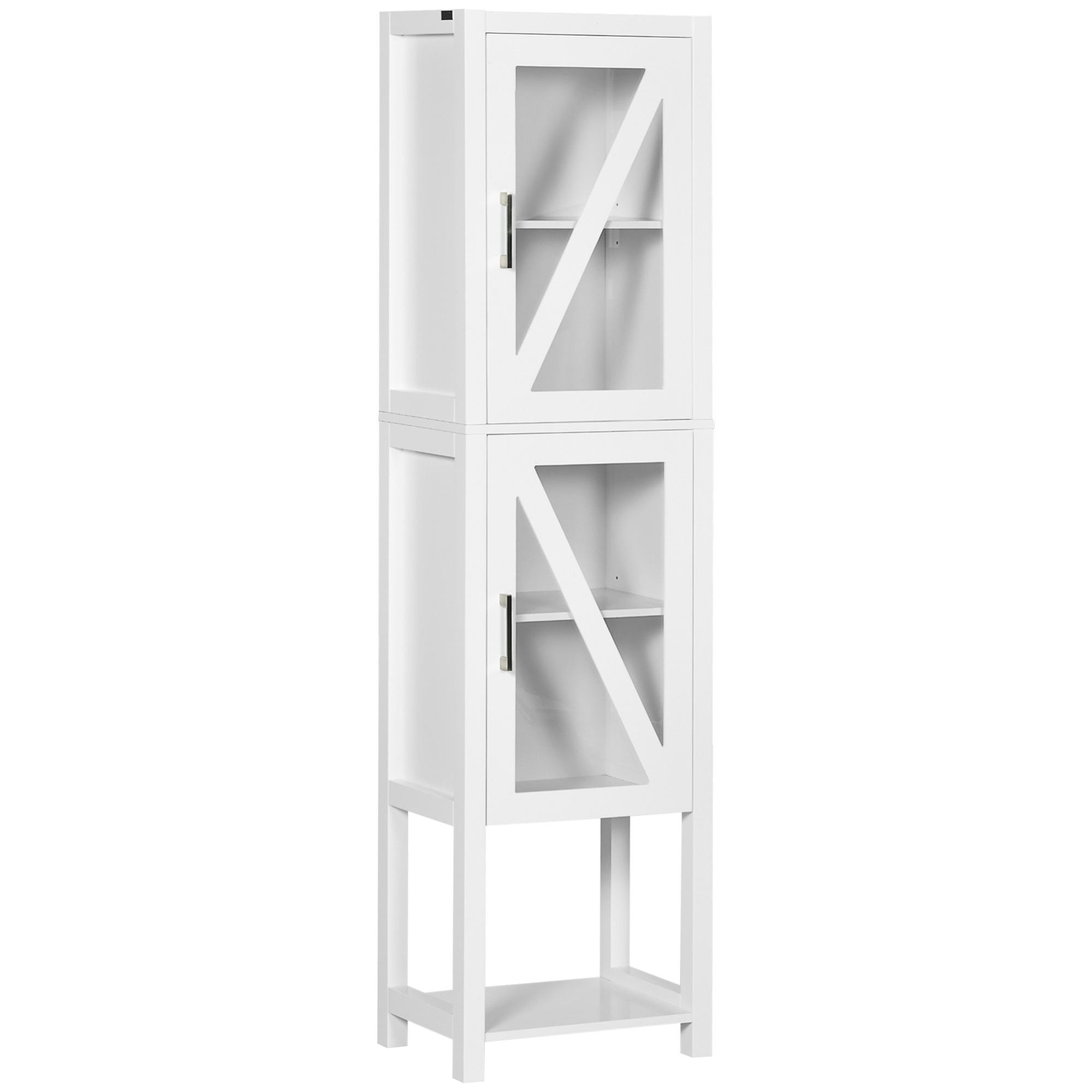 Columna Auxiliar de Baño Armario Alto de Baño Estantería para Baño con 2 Puertas de Vidrio Estantes Ajustables y Estante de Almacenamiento 45x30x170 cm Blanco