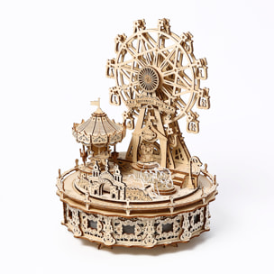 Maqueta de Madera 3D, con movimiento mecánico diseño Parque de atracciones de ensueño con luz y música. 370 piezas.