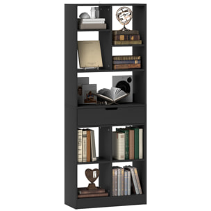 Estantería para Libros Librería con Cajón y 9 Compartimientos de Almacenamiento Librería Estantería para Salón Oficina Estudio 60x26x158 cm Negro