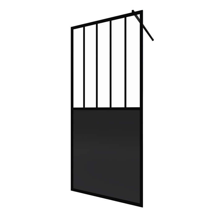 Paroi de douche a l'italienne - 100x200 cm VERRE TRANSPARENT 5mm + barre de maintien noir