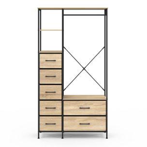 Dressing Iris penderie et 7 tiroirs bois et noir