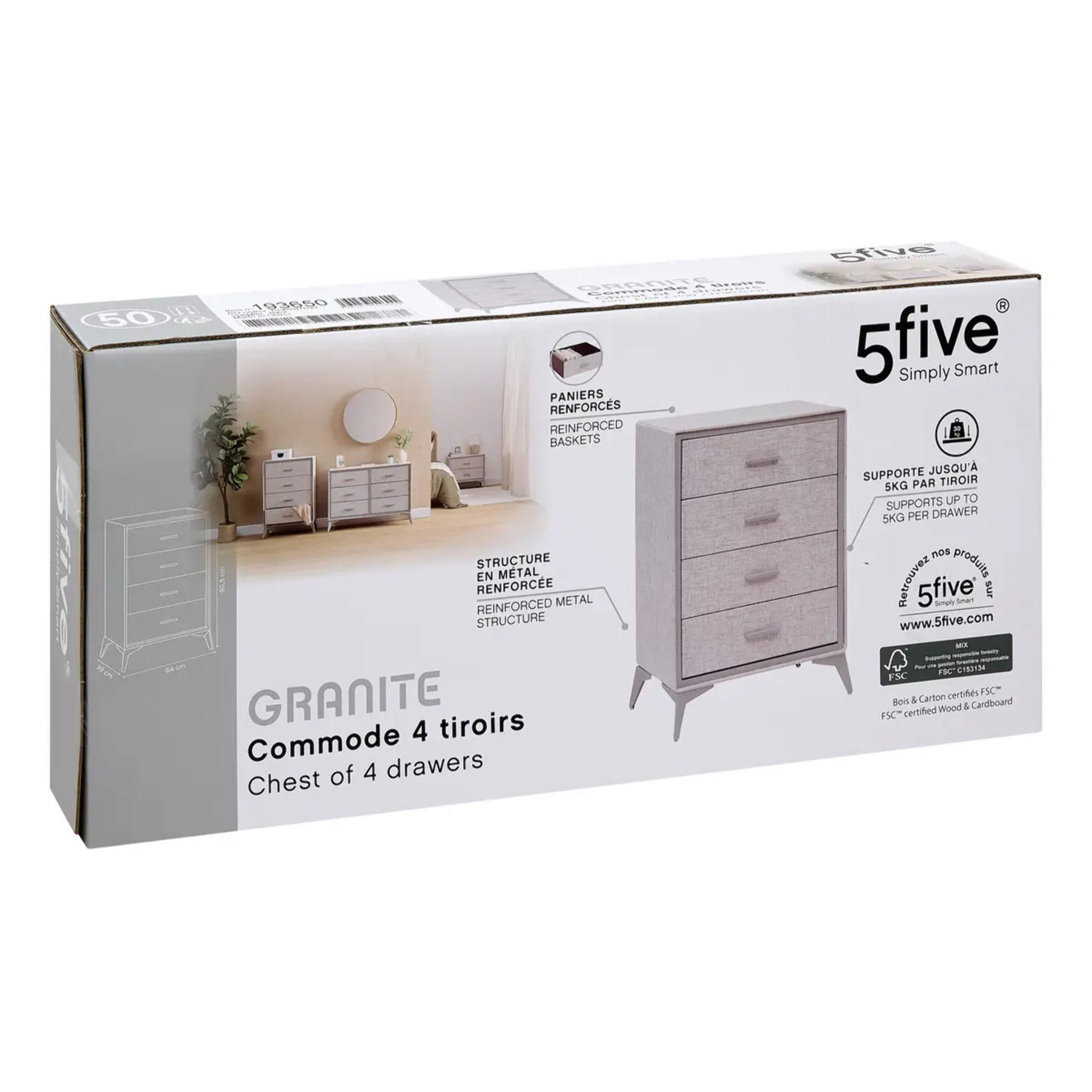 Commode 4 tiroirs Granite gris