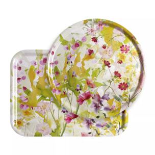 Plateau bois imprimé rose jaune Souffle fleuri printemps
