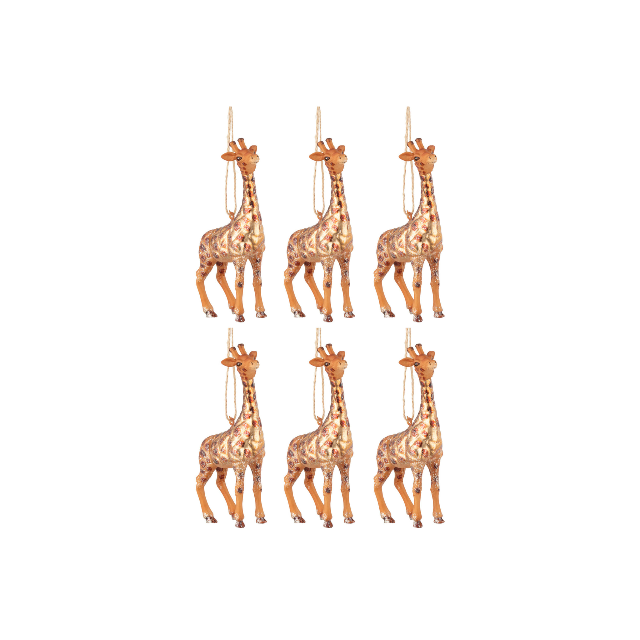 J-Line suspension de Noël Girafe - verre - brun - boîte de 6