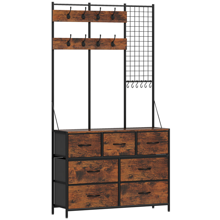 Meuble d'entrée 4 en 1 style industriel multi-rangement métal noir effet bois vieilli