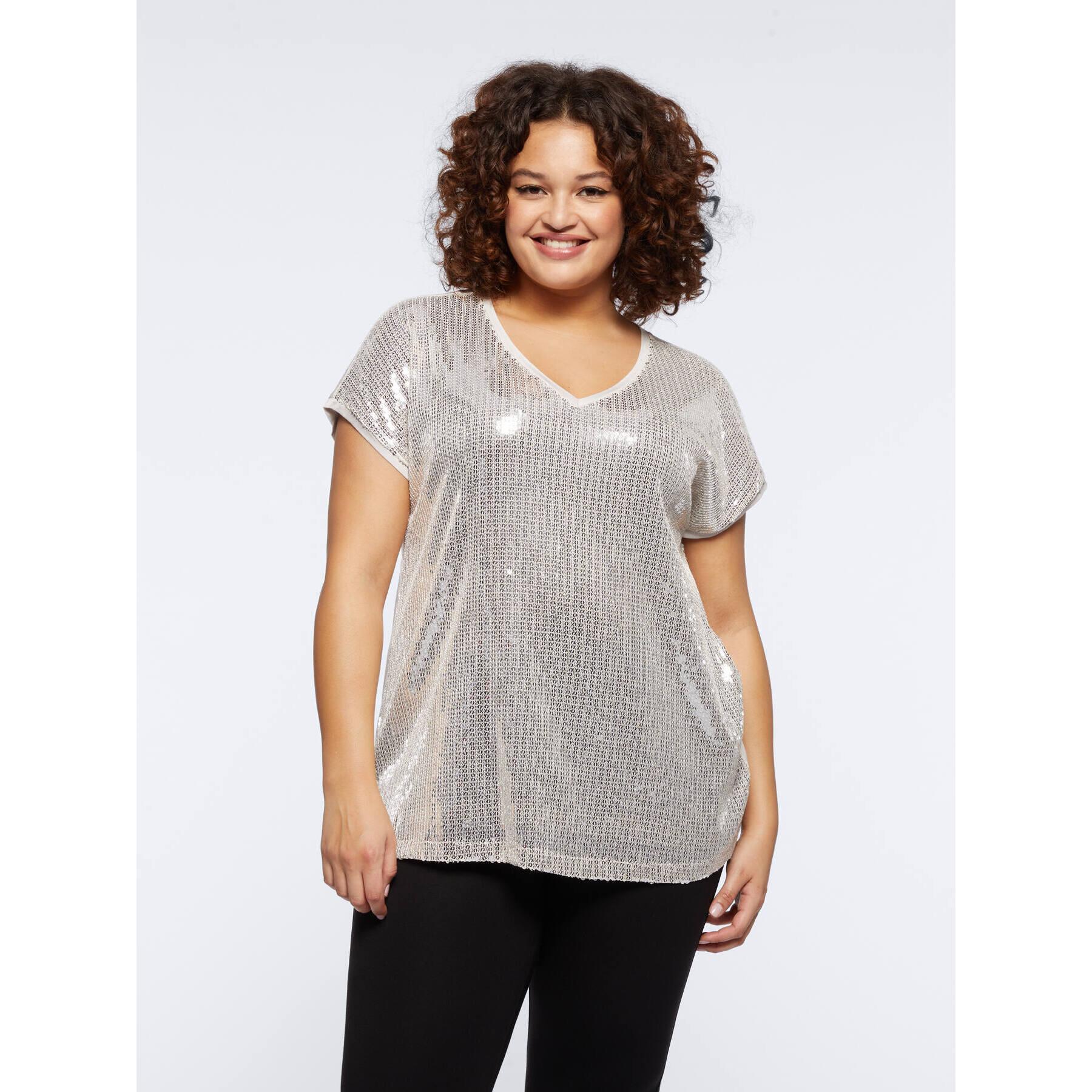 Fiorella Rubino - T-shirt in tulle con paillettes - Grigio