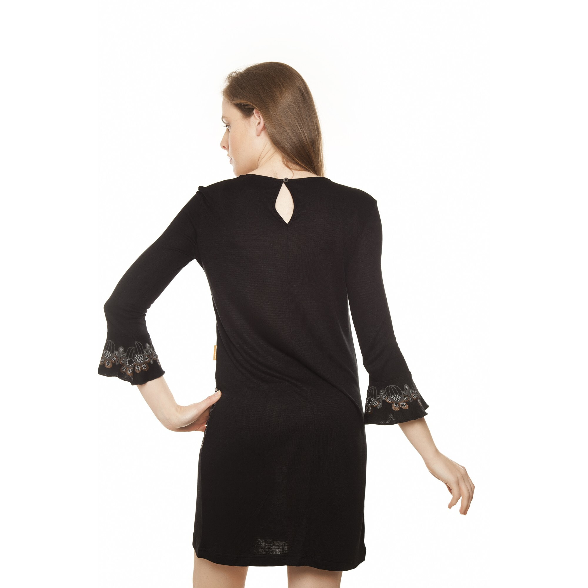 Mamatayoe Vestido Pignatelli Para Mujer, Manga Tres Cuartos, Escote Redondo, Negro