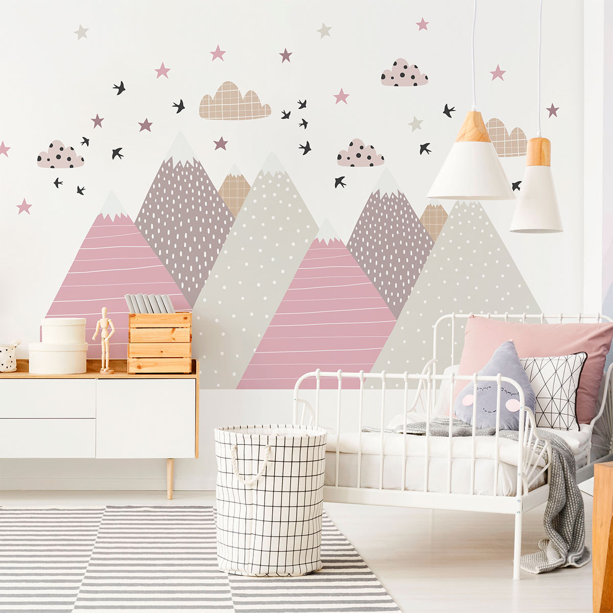 Stickers muraux enfants - Décoration chambre bébé - Autocollant Sticker mural géant enfant montagnes scandinaves JENIKA