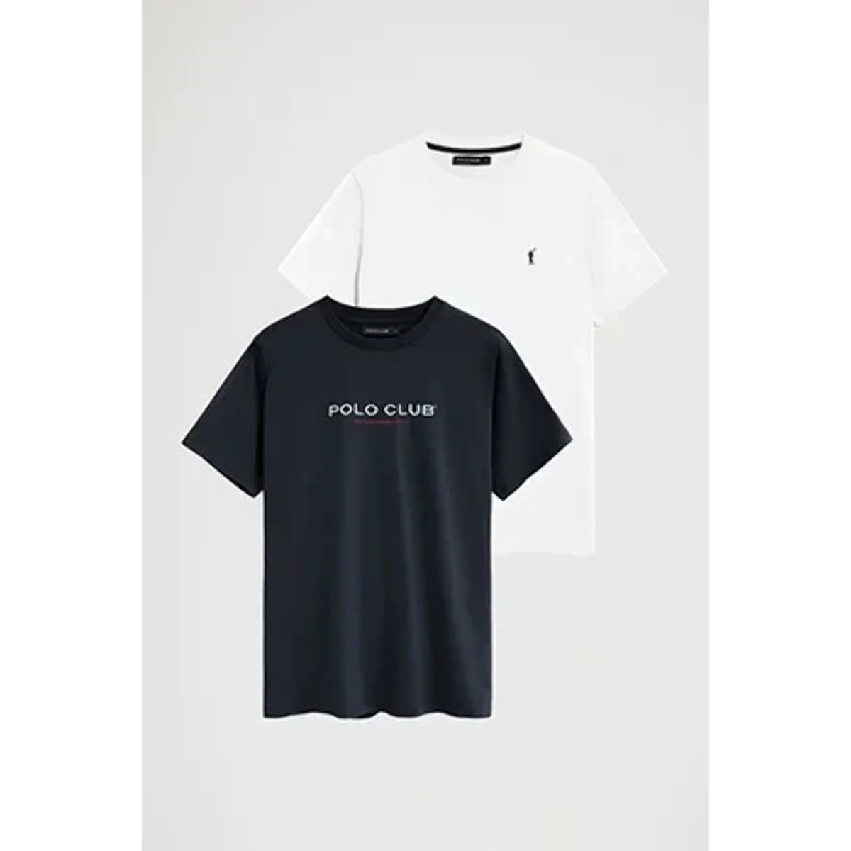 Pack hombre de dos camisetas blanca y azul marino con nuestros icónicos logos Polo Club