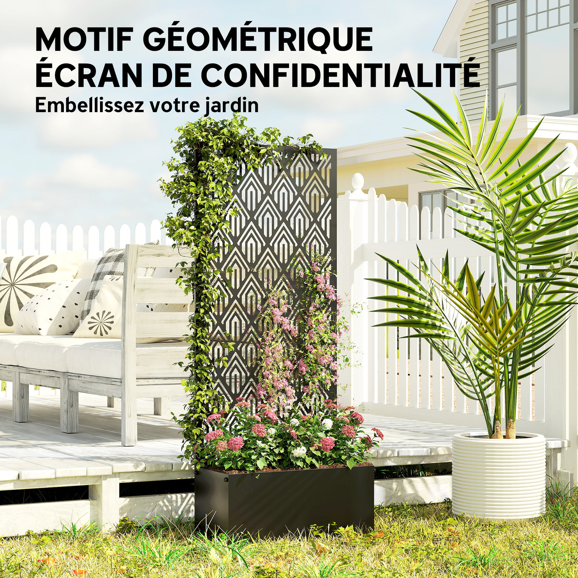 Jardinière avec treillis haut design graphique - jardinière métal époxy noir