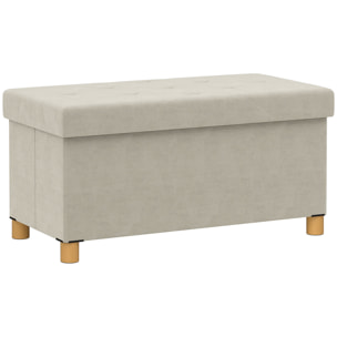 Puff Almacenaje, Banco Almacenaje Plegable, Capacidad de 67 L, 76x38x38 cm, Tapizado en Terciopelo, Baúl de Almacenamiento Dormitorio, Carga 120 kg, para Sala de Estar, Entrada, Crema
