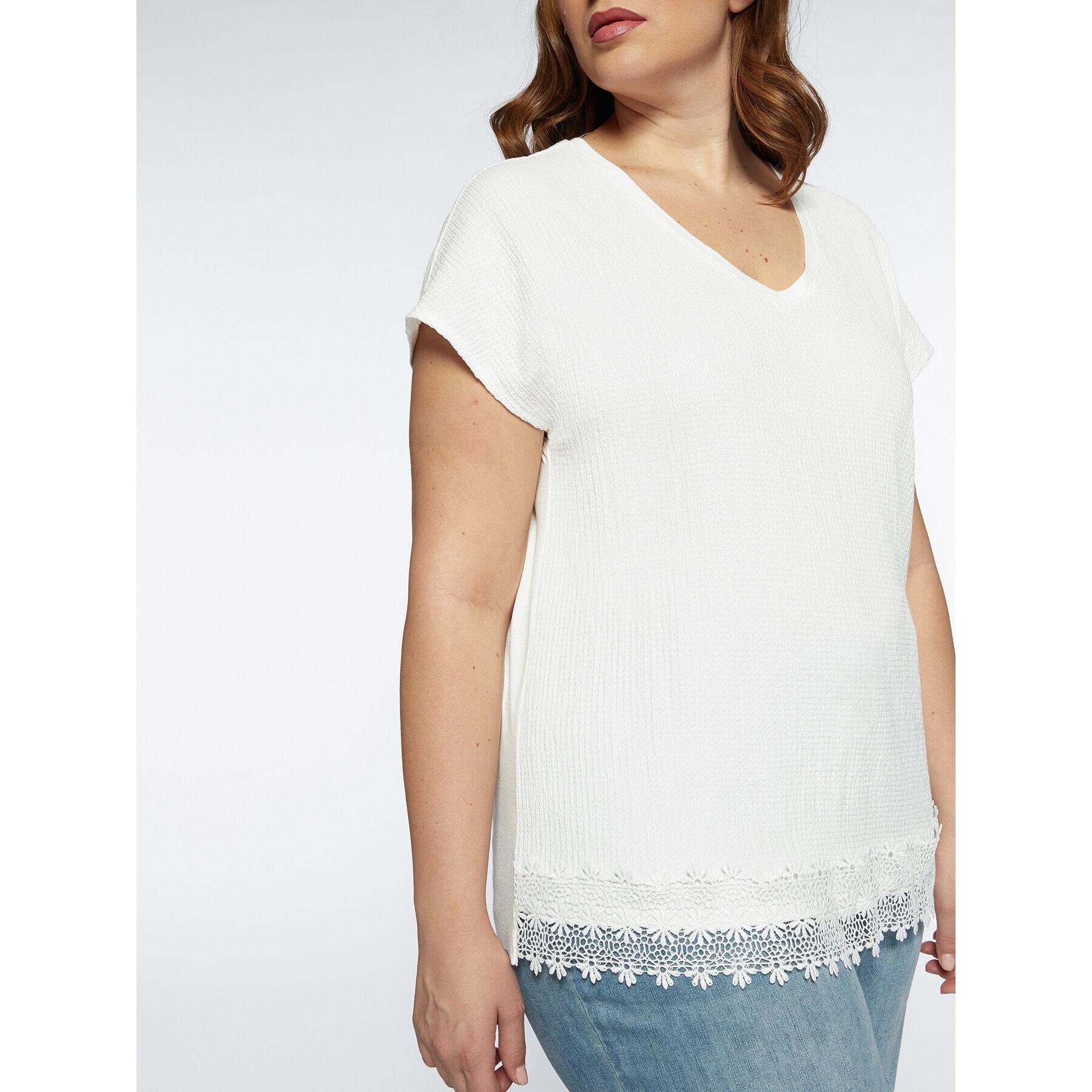 Fiorella Rubino - T-shirt in due tessuti con pizzo - Bianco