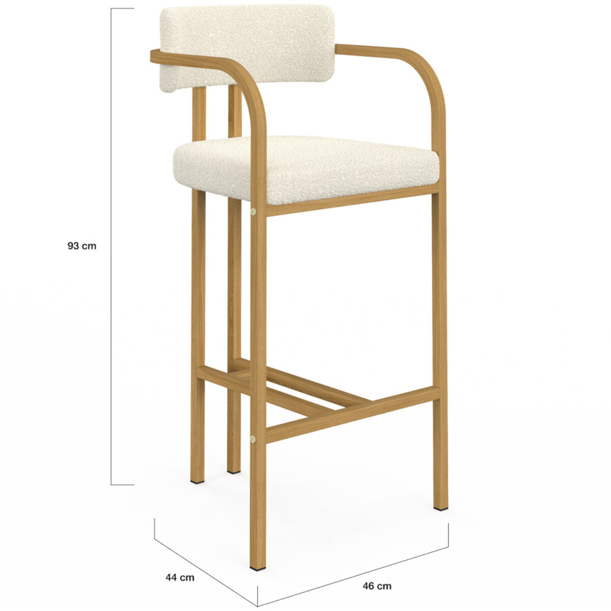 Tabourets de bar Elsa bouclette blanche pieds effet bois - lot de 4