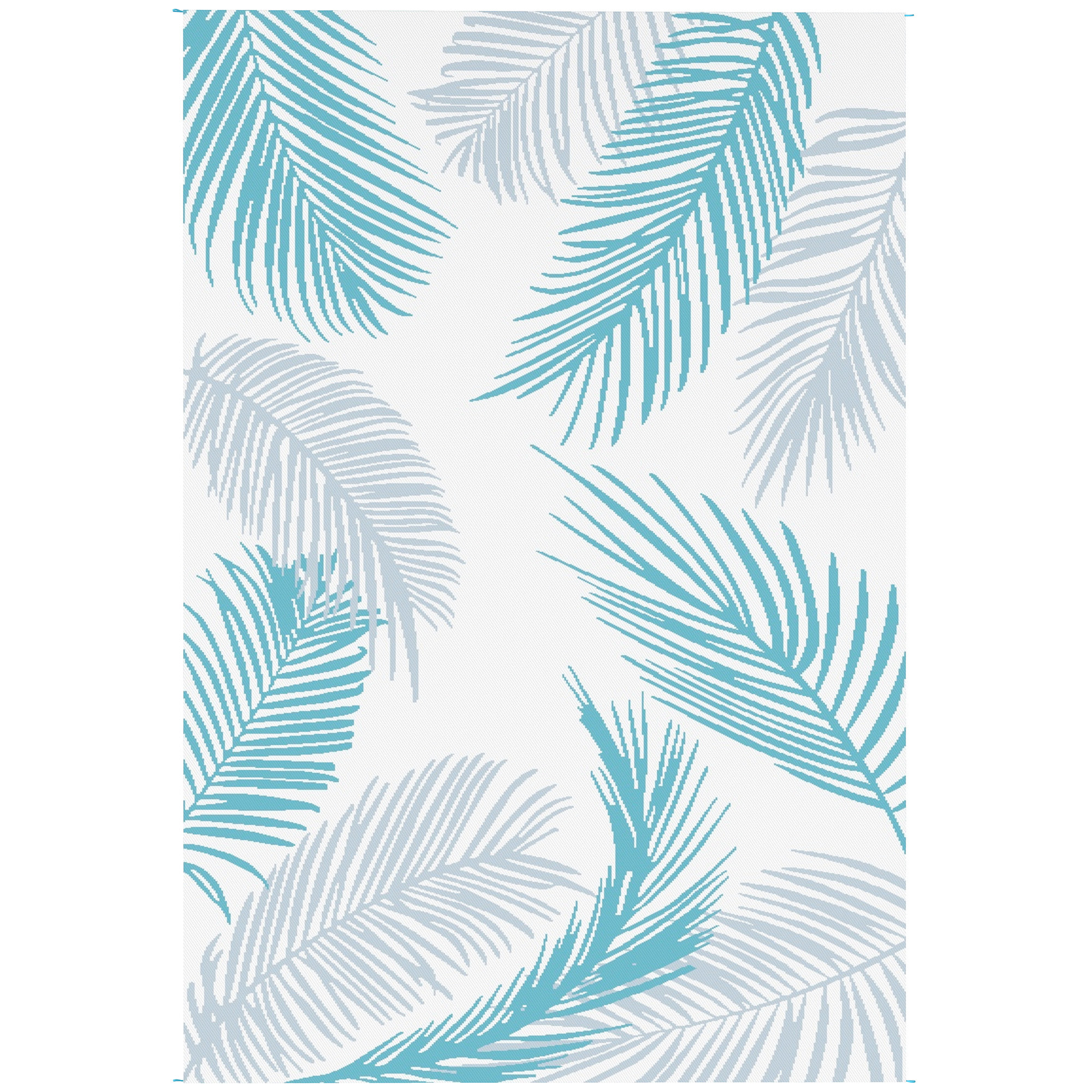 Tapis d'extérieur réversible 274x182 cm motif végétal bleu clair blanc