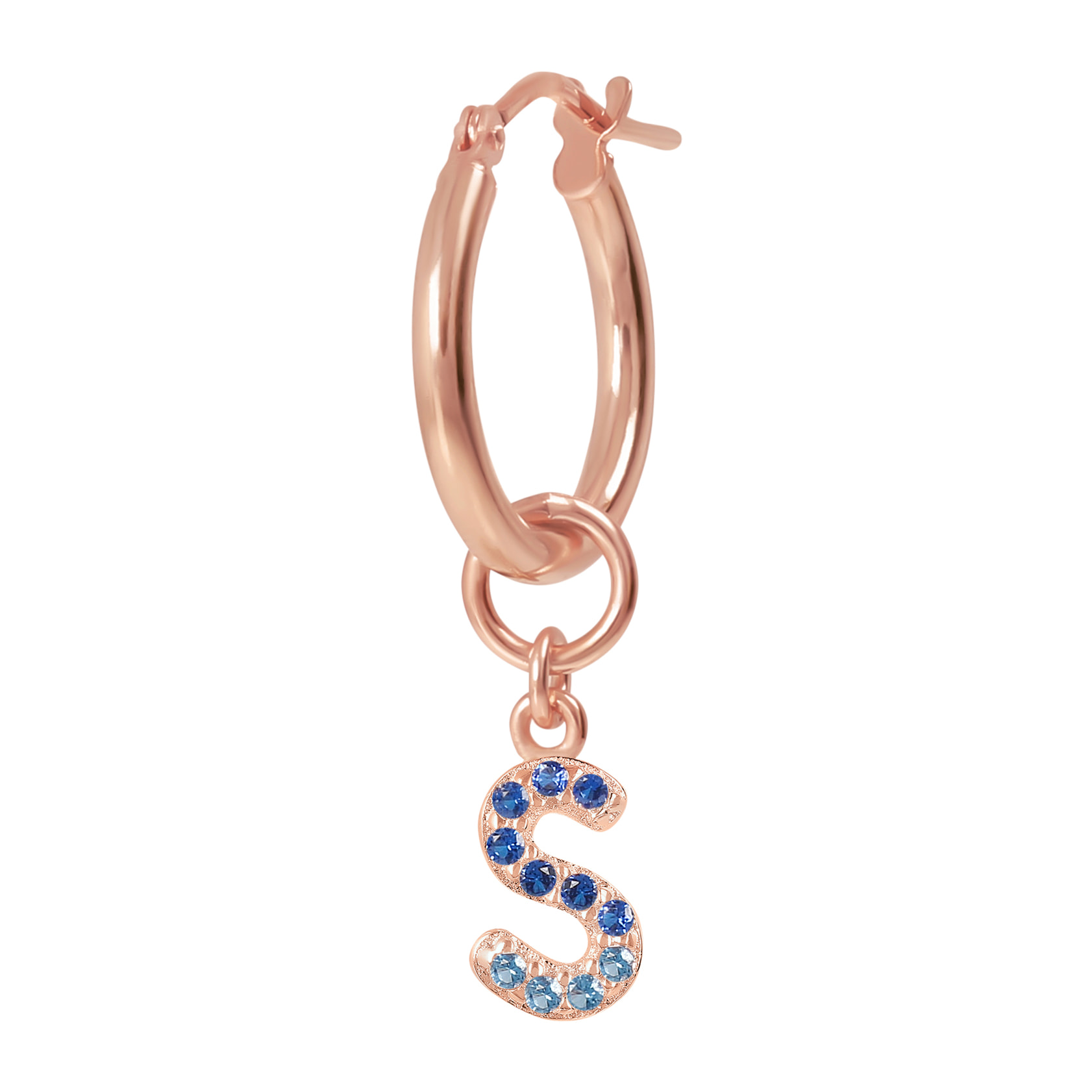 Orecchino a Cerchio con Ciondolo Lettera S in Pavé di Cubic Zirconia Blu