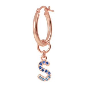 Orecchino a Cerchio con Ciondolo Lettera S in Pavé di Cubic Zirconia Blu