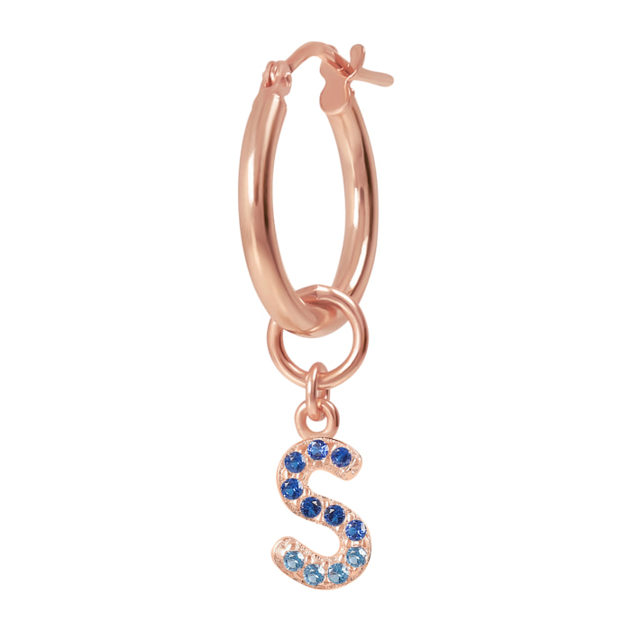 Orecchino a Cerchio con Ciondolo Lettera S in Pavé di Cubic Zirconia Blu