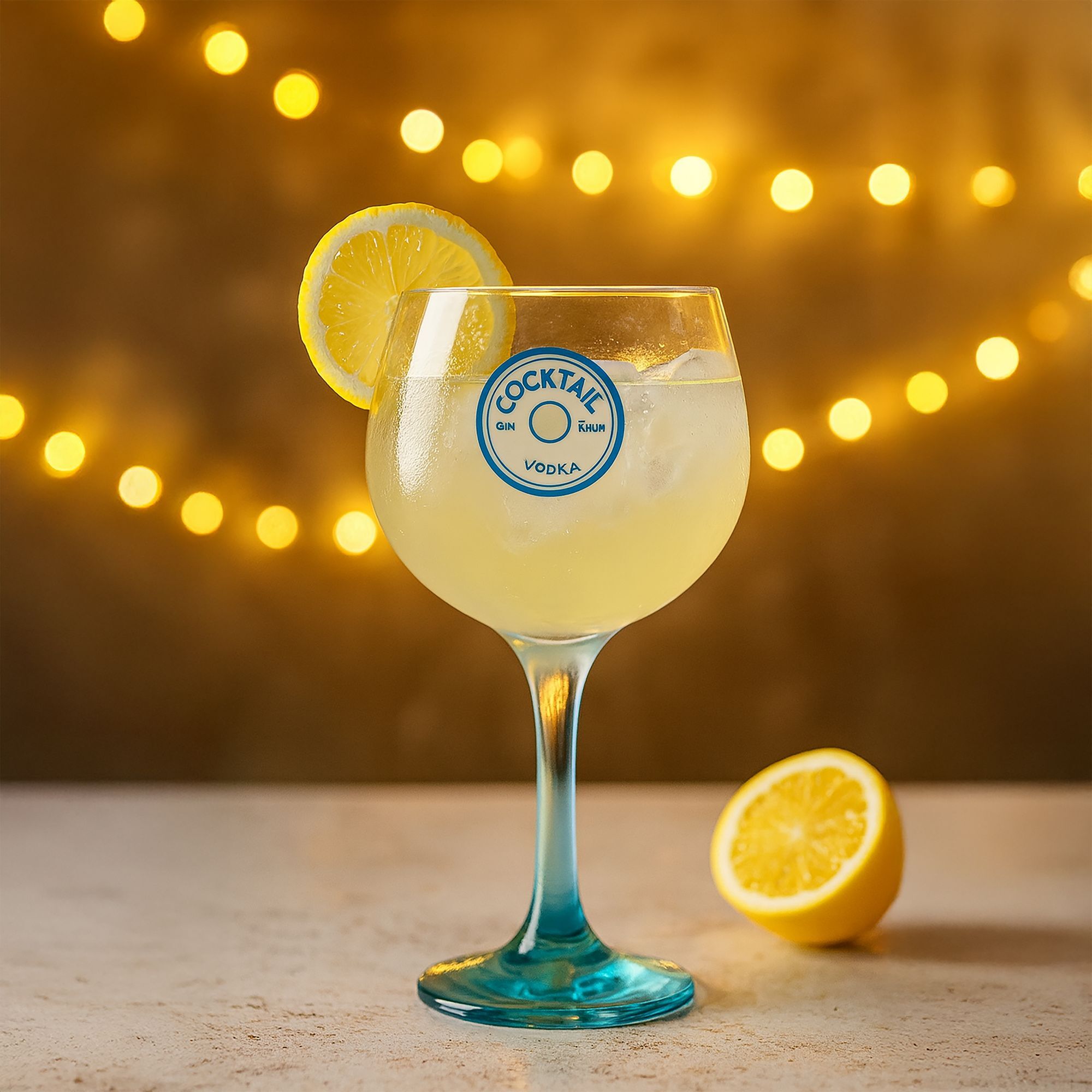 Lot de 2 verres à pied cocktail 73cl en verre transparent pied bleu