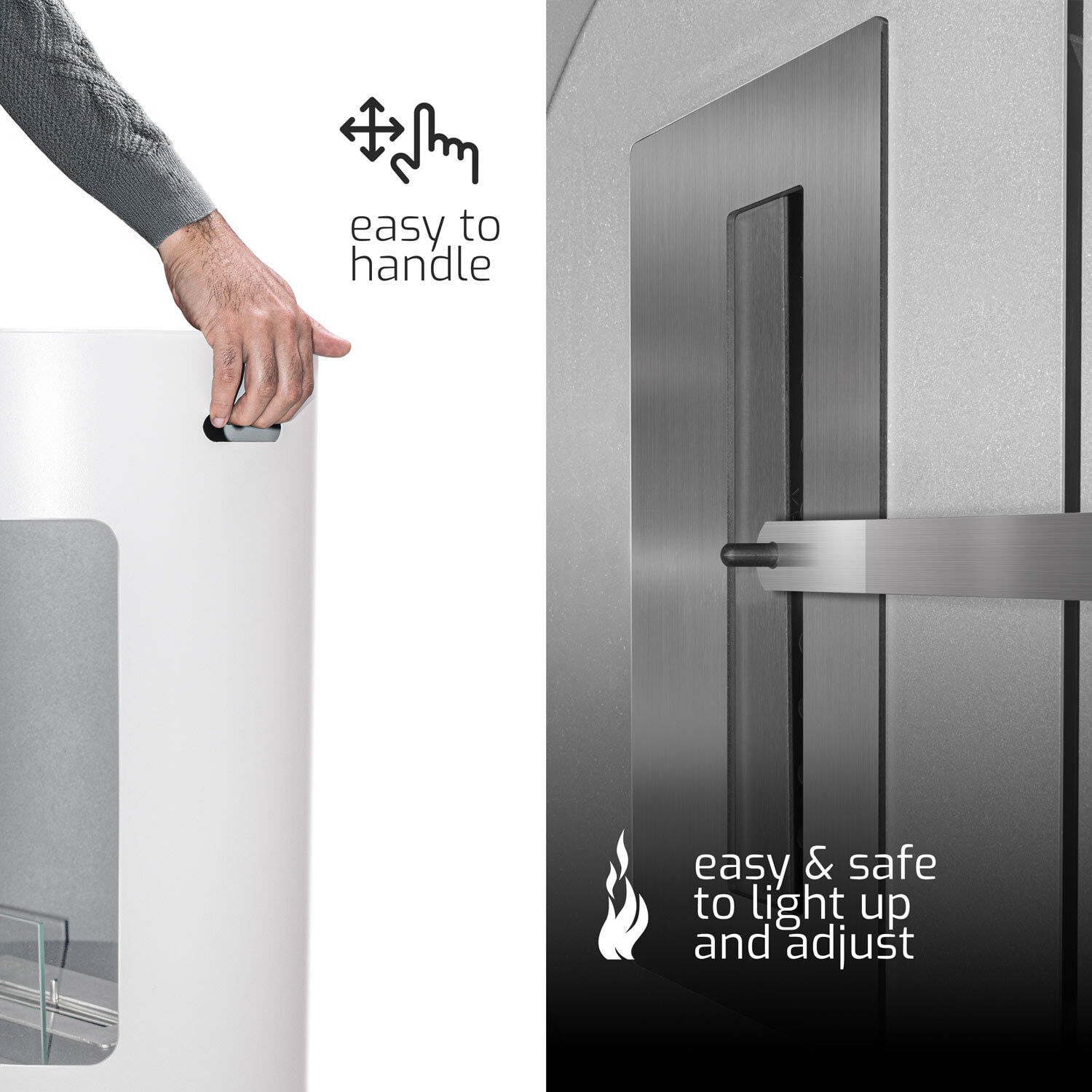 Ottaviano - Camino a bioetanolo da terra freestanding con doppio ripiano in legno melaminico, Ø 40xH67,5 cm colore bianco