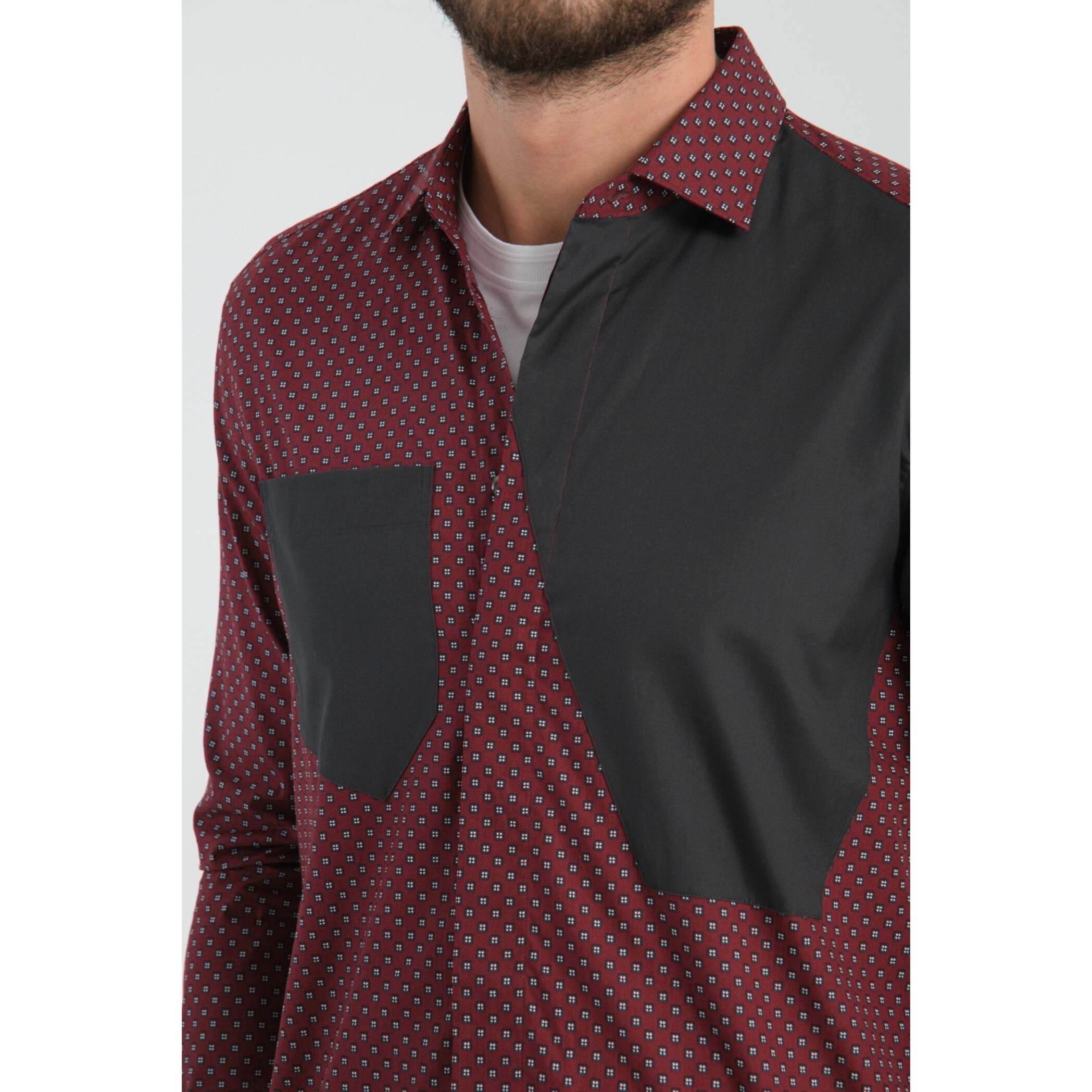 Camici Uomo Kent Popeline Fantasia Bordeaux/Grigio Chiaro