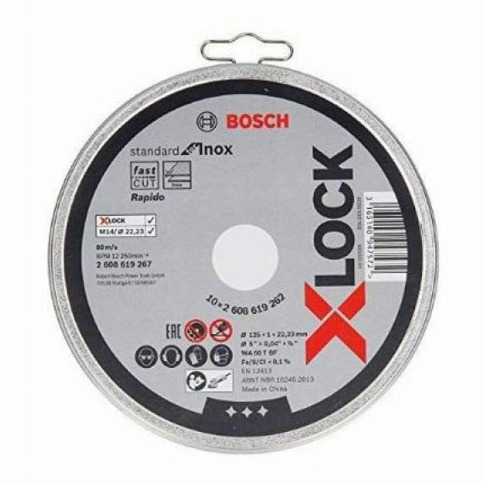 Disque Standard X-Lock Inox BOSCH 125x1 plat - Boîte de 10 - 2608619267