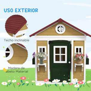 Casa de Jardín Infantil Casa de Madera para Niños con Puerta Ventanas Jardineras y Soportes de Flores 114x126,4x135 cm Madera Natural
