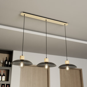 Lampada a sospensione Kobe in acciaio nero e legno