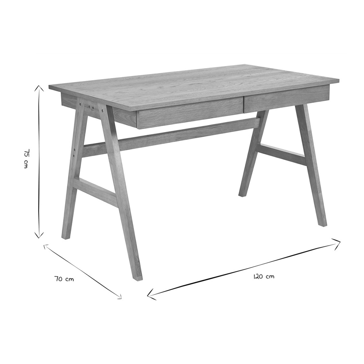 Bureau design avec rangements 2 tiroirs bois clair hévéa L120 cm BROOK