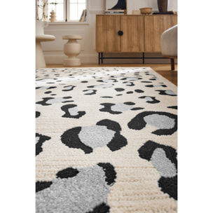 LEOVAH - Tapis salon motif léopard crème