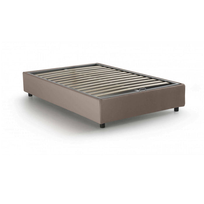 Letto piazza e mezza Asid, Letto contenitore con rivestimento in tessuto, 100% Made in Italy, Apertura frontale, adatto per materasso Cm 120x190, Tortora