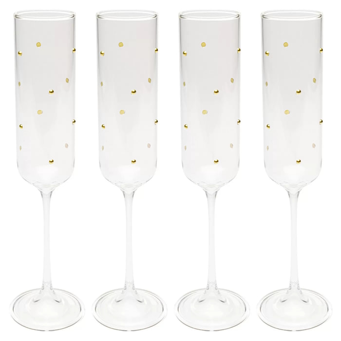Flûtes à champagne Glam Dots dorées set de 4 Kare Design