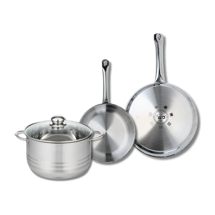 Ensemble de 2 Poêles de cuisson 24 et 28 cm et 1 faitout 24 cm Elo Profi Brillant