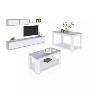 Pack salón con mesa de centro y mesa de comedor Arlet Max Blanco Artik (Blanco Mate) - Gris Cemento