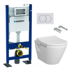 Pack WC suspendu complet Geberit Duofix autoportant, WC VitrA Integra, abattant SoftClose, plaque blanche